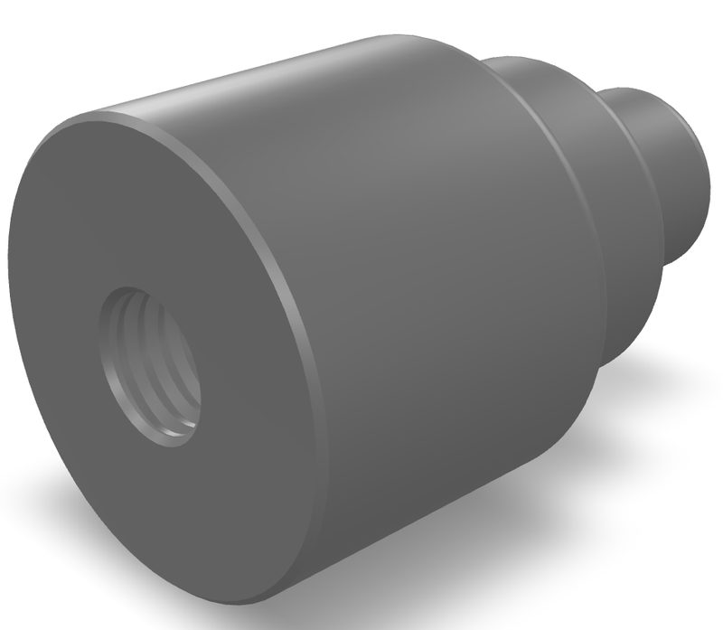 The lathe certification project end cap: a turned cylinder stepping down in two diameters, with a tapped hole in the large face.